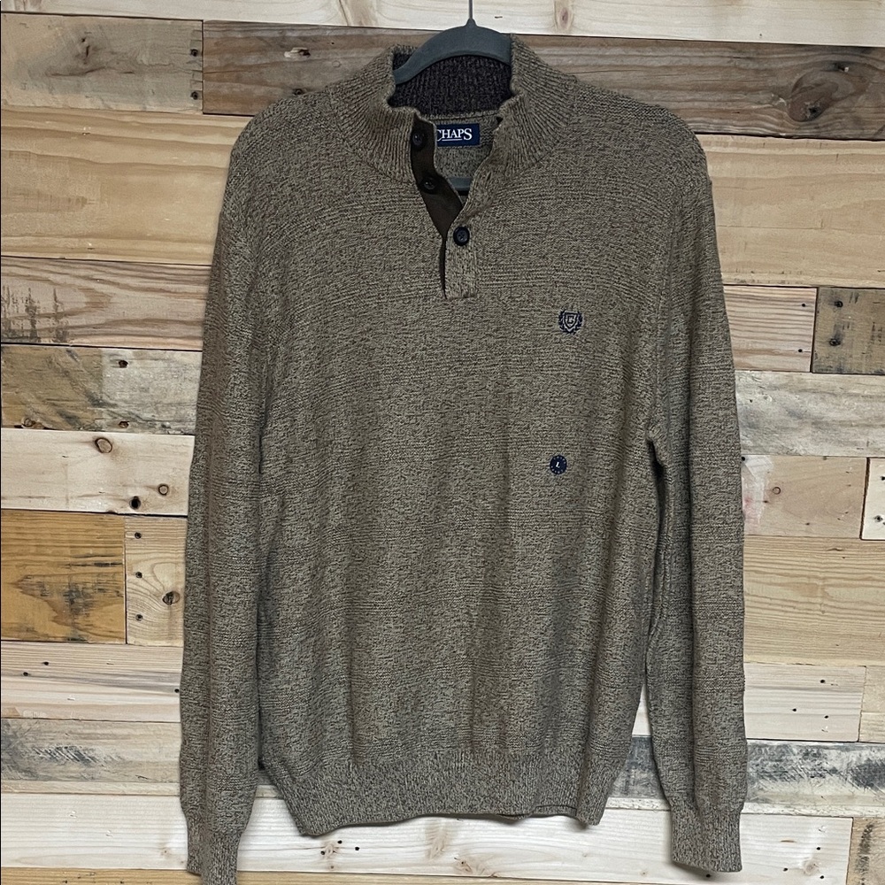 Chaps size Large Tan Mock-neck with Buttons Soft Stretchy Sweater